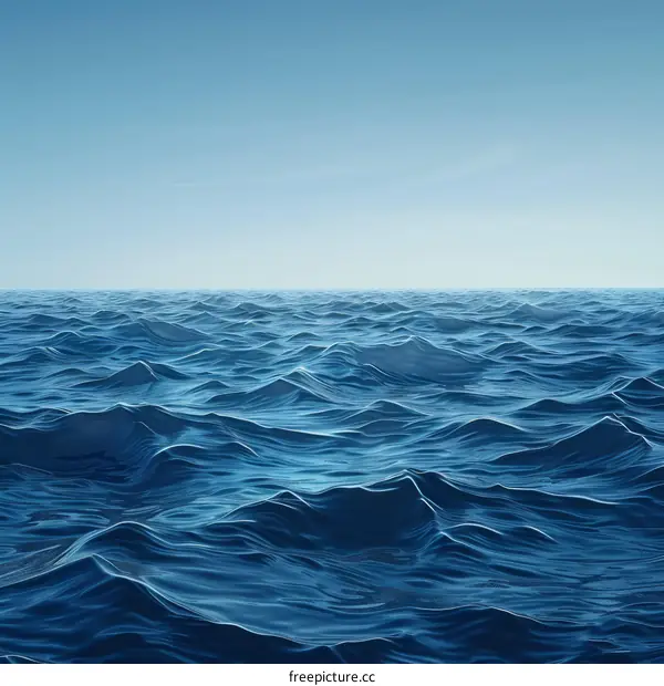 Deep blue ocean surface with gentle waves under clear sky