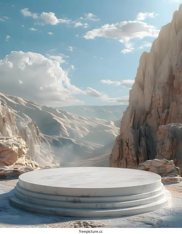 White Marble Platform in Desert Mountain Landscape
