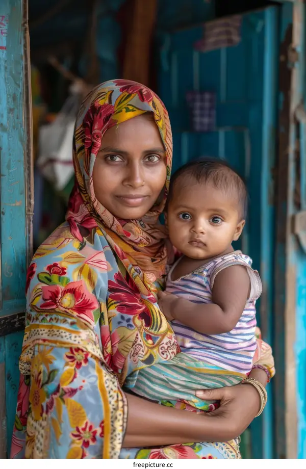 Mother and Child in Colorful Clothing