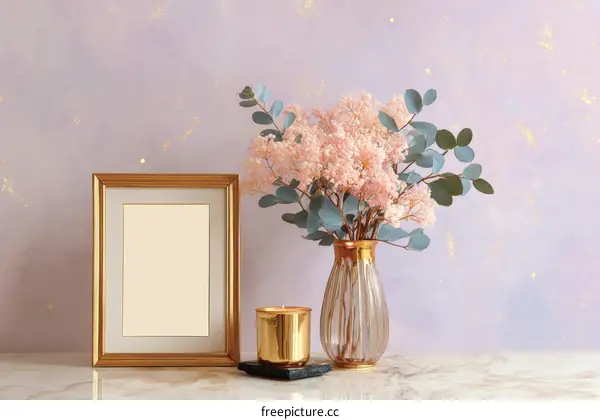 Elegant Home Decor with Gold Frame and Pink Flowers