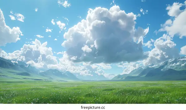 Stunning Mountain Meadow Under a Sky of Clouds