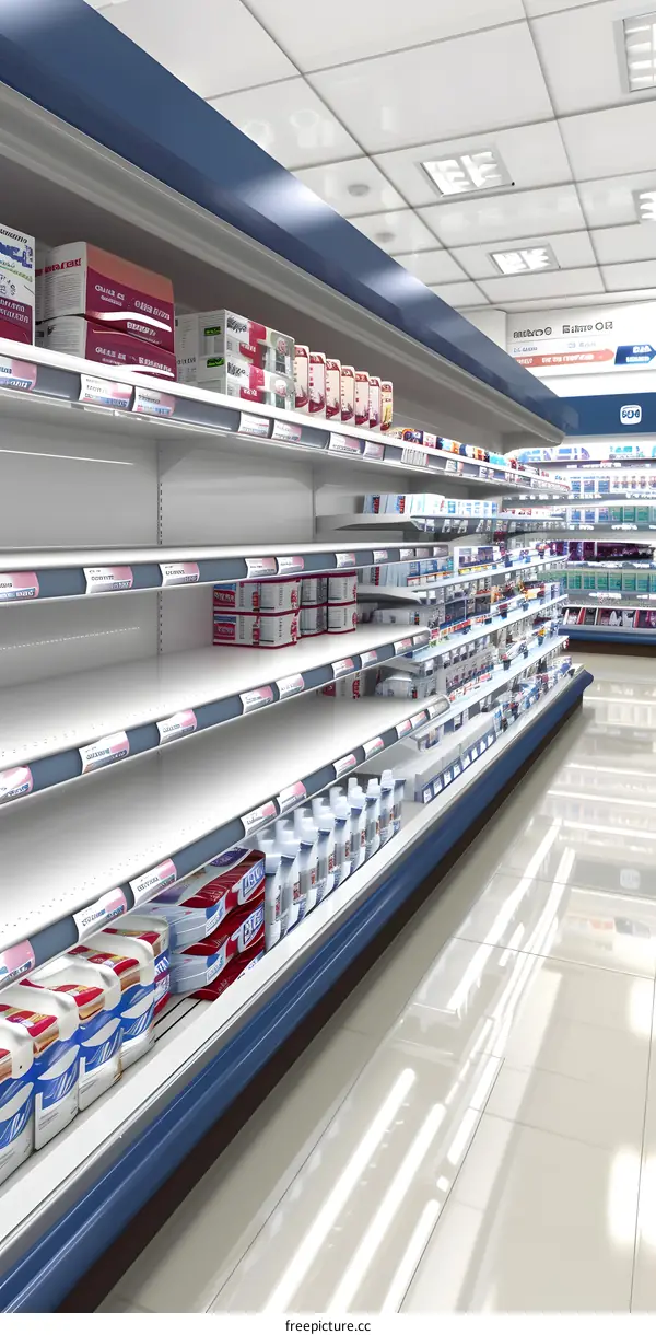 Empty Supermarket Shelves 3D Rendering
