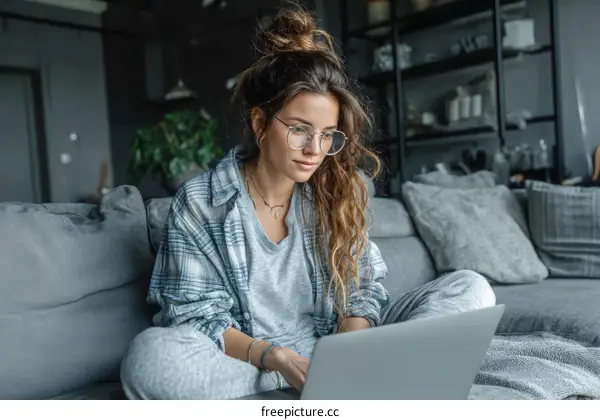 Woman working from home on a laptop