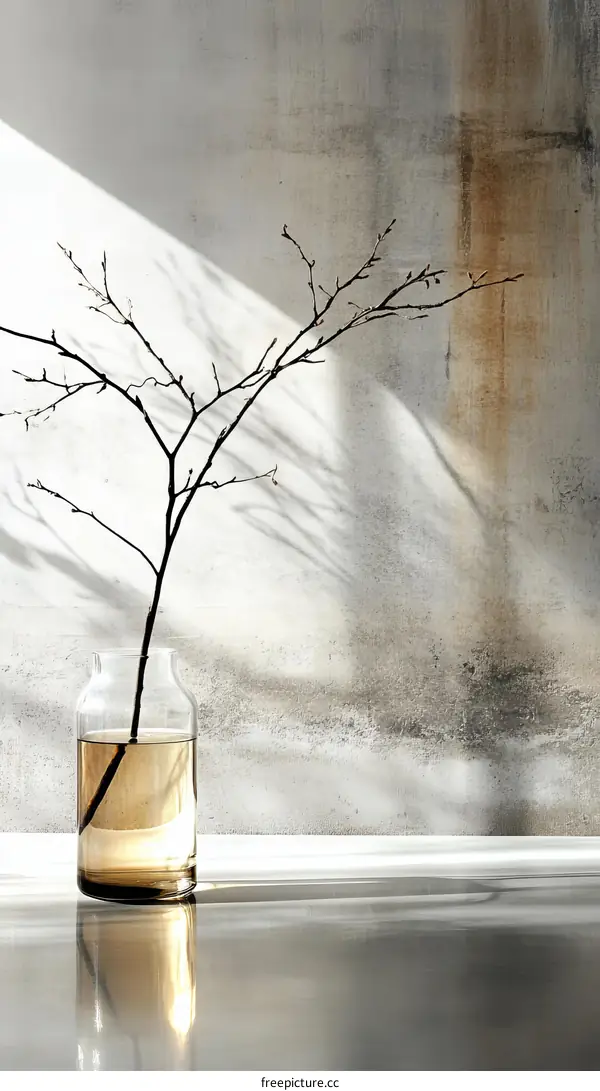 Elegant Vase with Dried Branch Against a Textured Wall