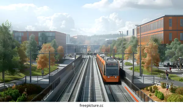 Modern Tram in City Center