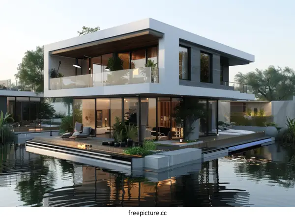 Modern Luxurious Floating House on a Pond