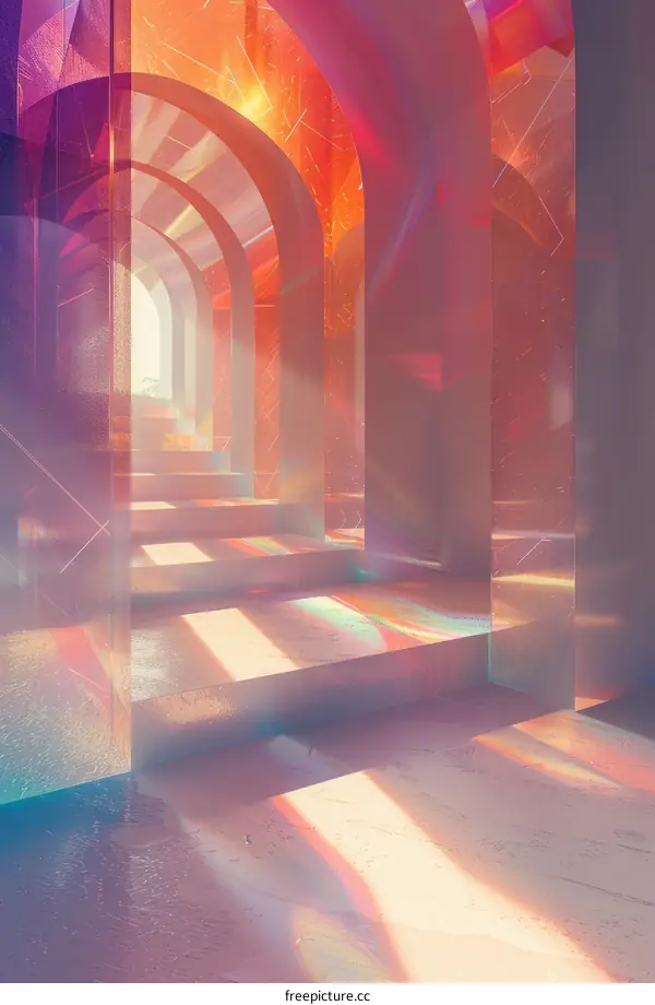 Futuristic Glass Corridor in Shades of Pink and Violet