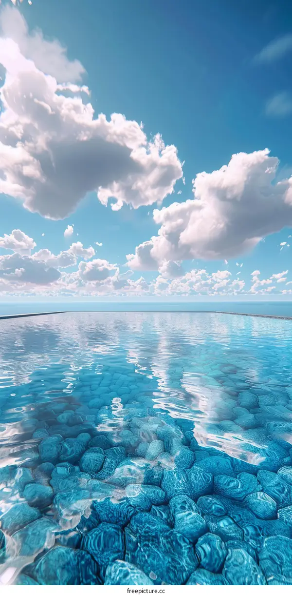 Tranquil Blue Water Surface with White Clouds