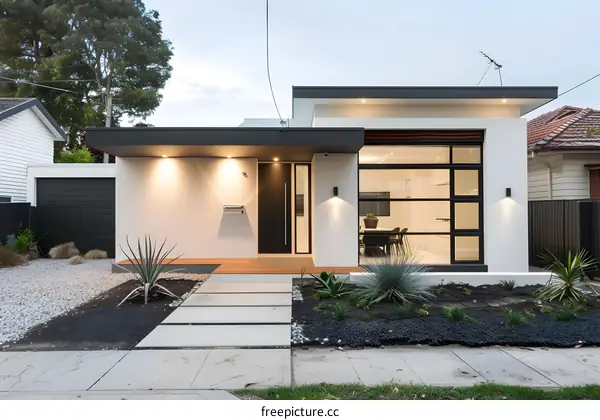 Modern Minimalist Home Exterior with White Walls and Black Accents