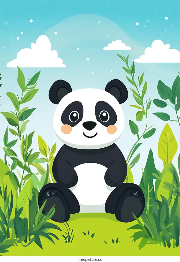 Cute Panda Bear Sitting in a Green Forest