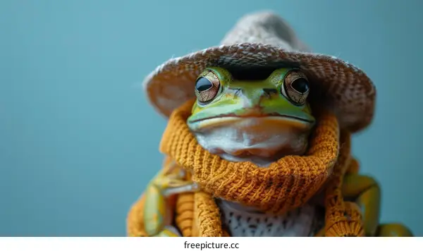 Funny Frog Wearing a Hat and Scarf