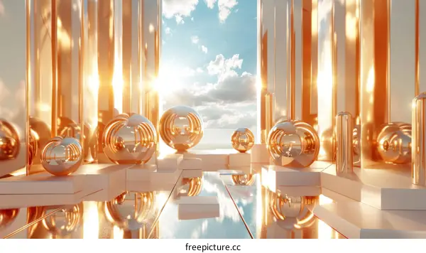 Golden Geometric Architectural Abstract Scene