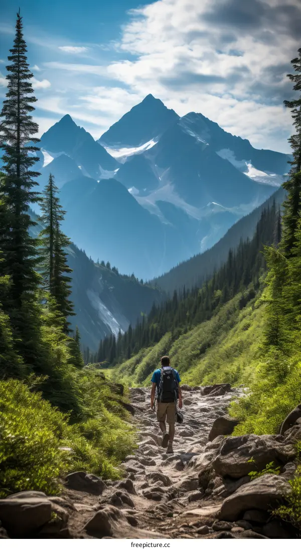 Man hiking in the mountains