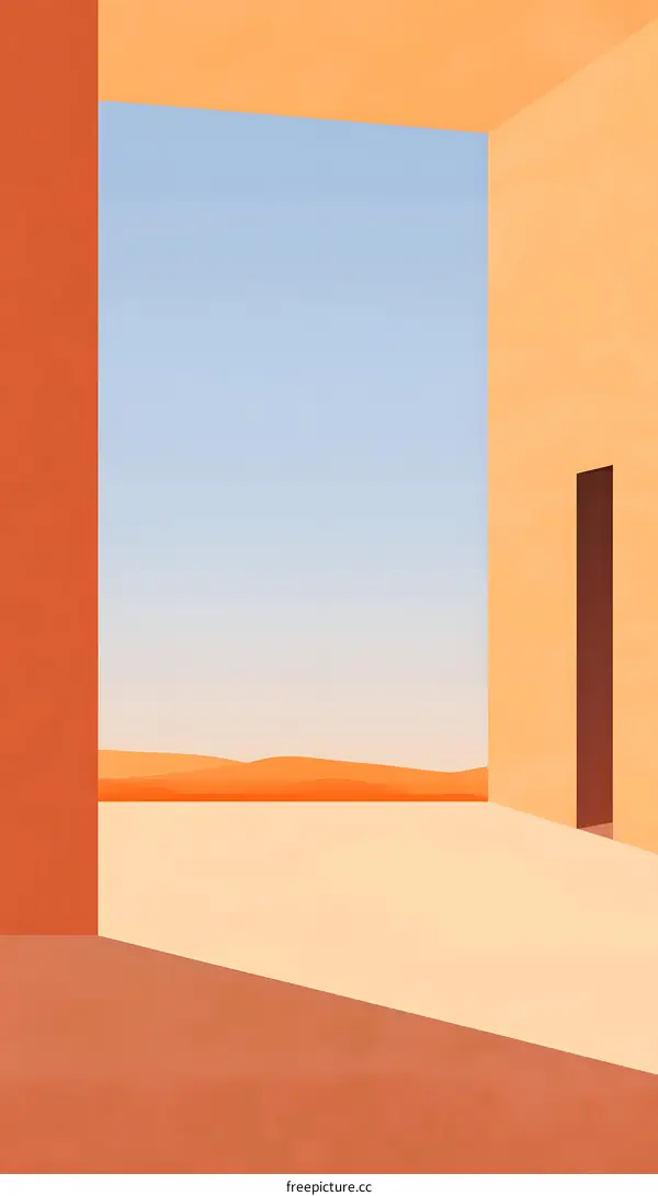 Minimalist Abstract Art Illustration of a Desert Landscape Seen Through a Window