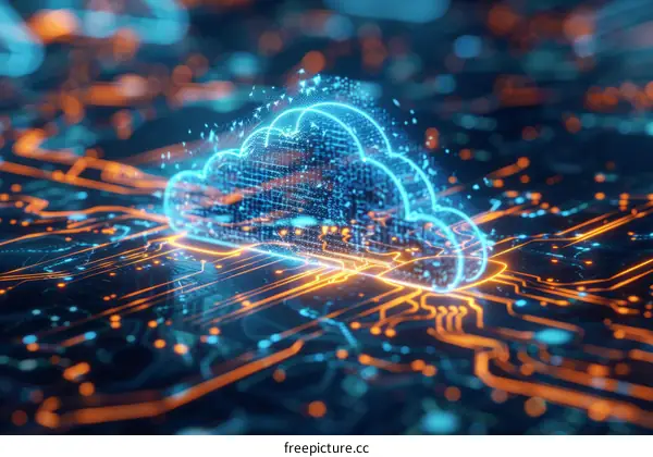 Cloud Computing Illustration with Blue and Orange Gradient