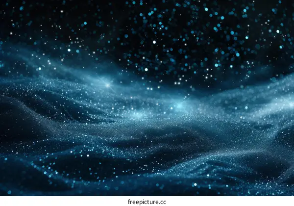 Blue shiny sand dunes lit by bright stars in the night sky