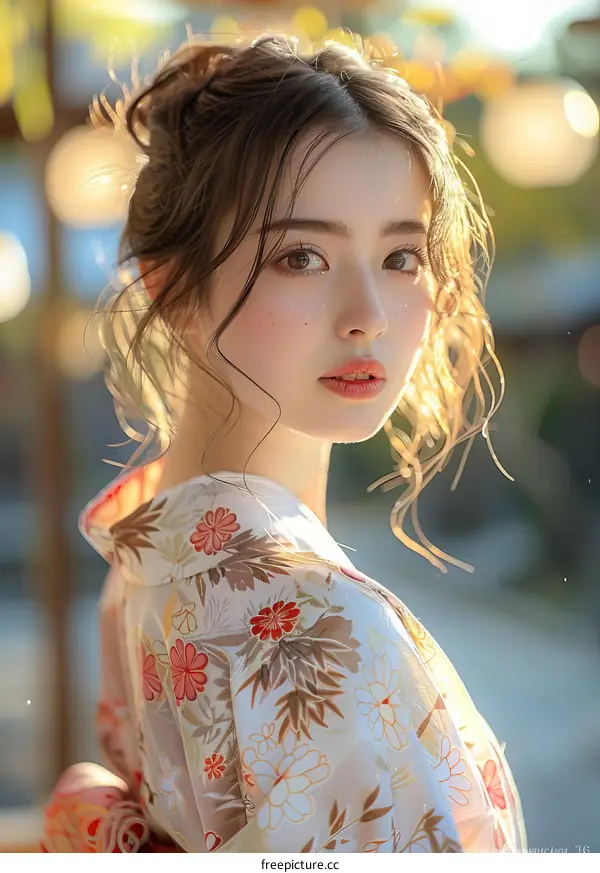Beautiful Asian Woman in Traditional Japanese Kimono