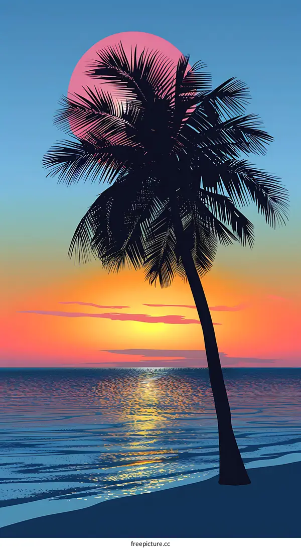 Palm Tree Silhouette Sunset Beach Tropical
