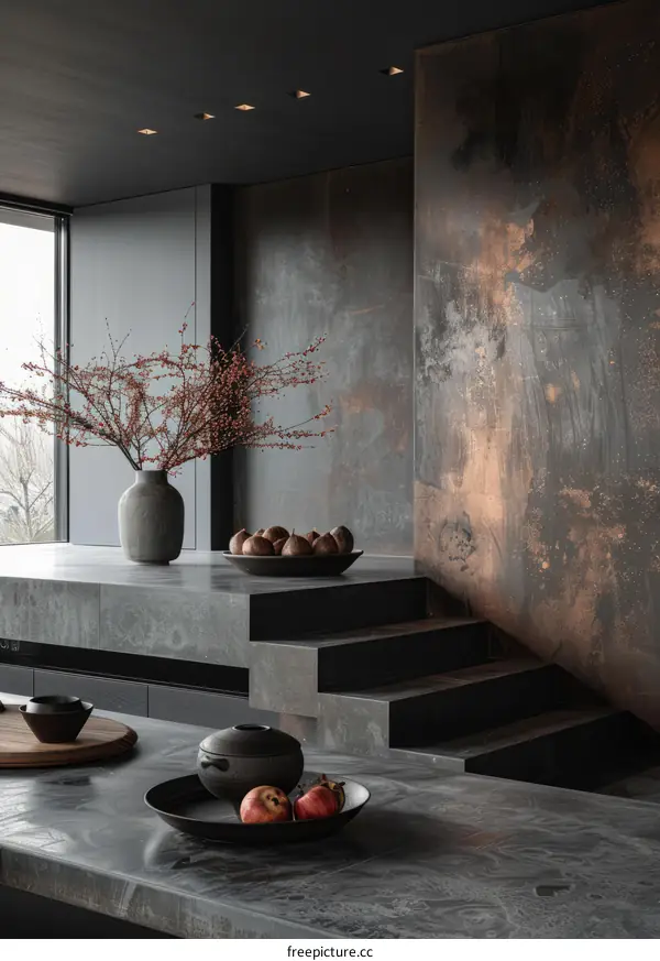 Black and copper luxury kitchen with minimalist decor