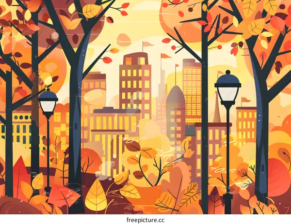 Autumn Leaves In City Park