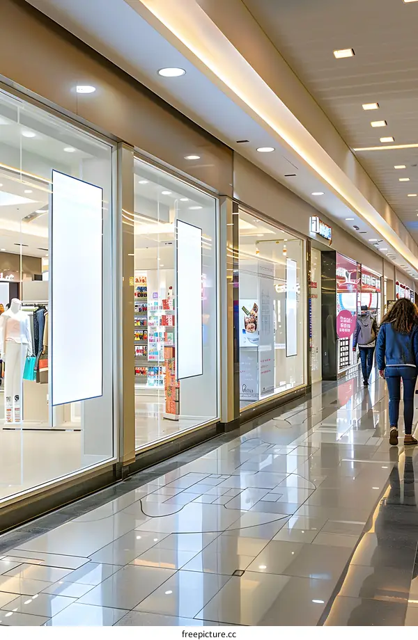 Shopping Mall Interior With People Walking Through Shops