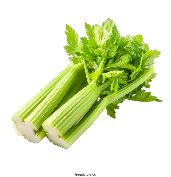 [Transparent Background PNG]Fresh green celery stalks isolated on white background