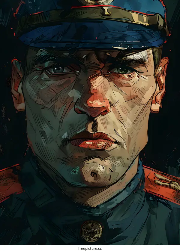 Portrait of a Russian Soldier in Uniform