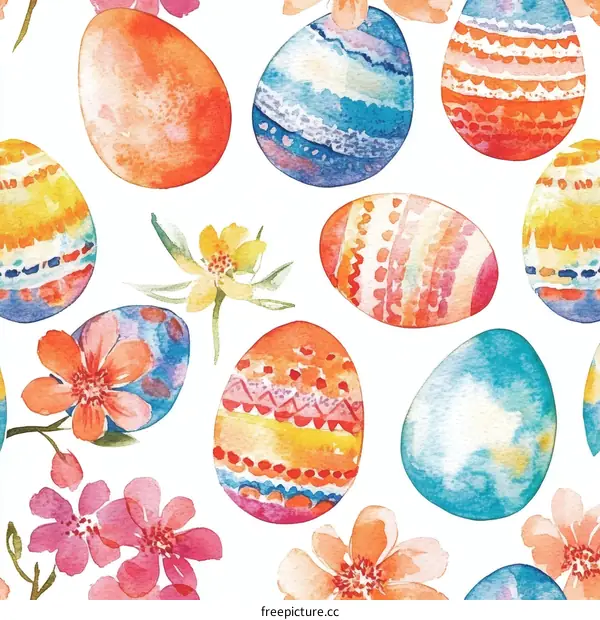 Easter Eggs and Flowers Pattern Illustration