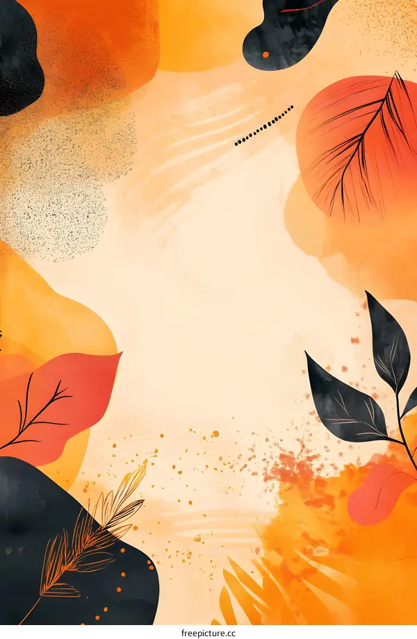 Abstract Fall Watercolor Painting with Orange and Brown Colors