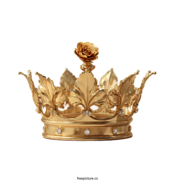 [Transparent Background PNG]Golden Crown with Rose Ornament
