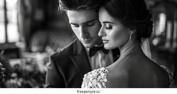 Black and white wedding photo