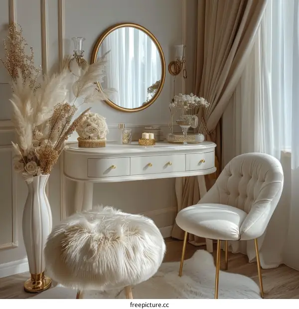 Elegant and Luxurious Dressing Table and Chair