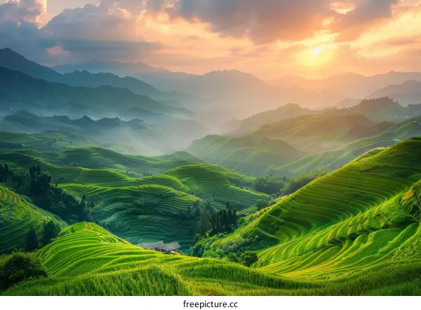 Stunning landscape of terraced rice fields in Vietnam