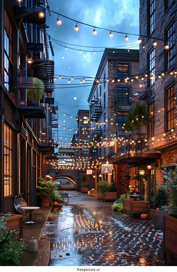 The brick building is decorated with many light bulbs.