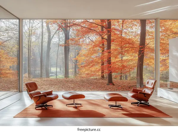 Autumn Forest View Modern Living Room
