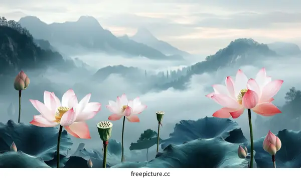 Misty Mountains Lotus Pond