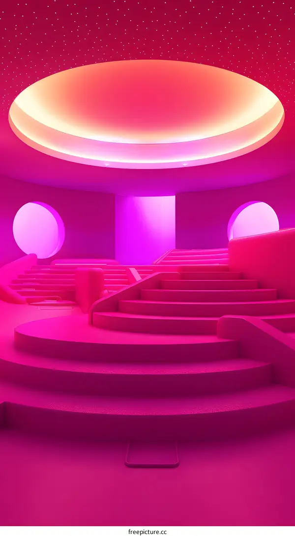 Pink Abstract Room Interior Design With Circular Ceiling and Steps