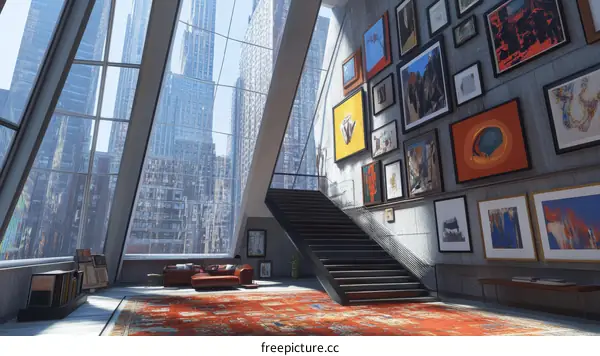 Modern Art Gallery Interior with City View