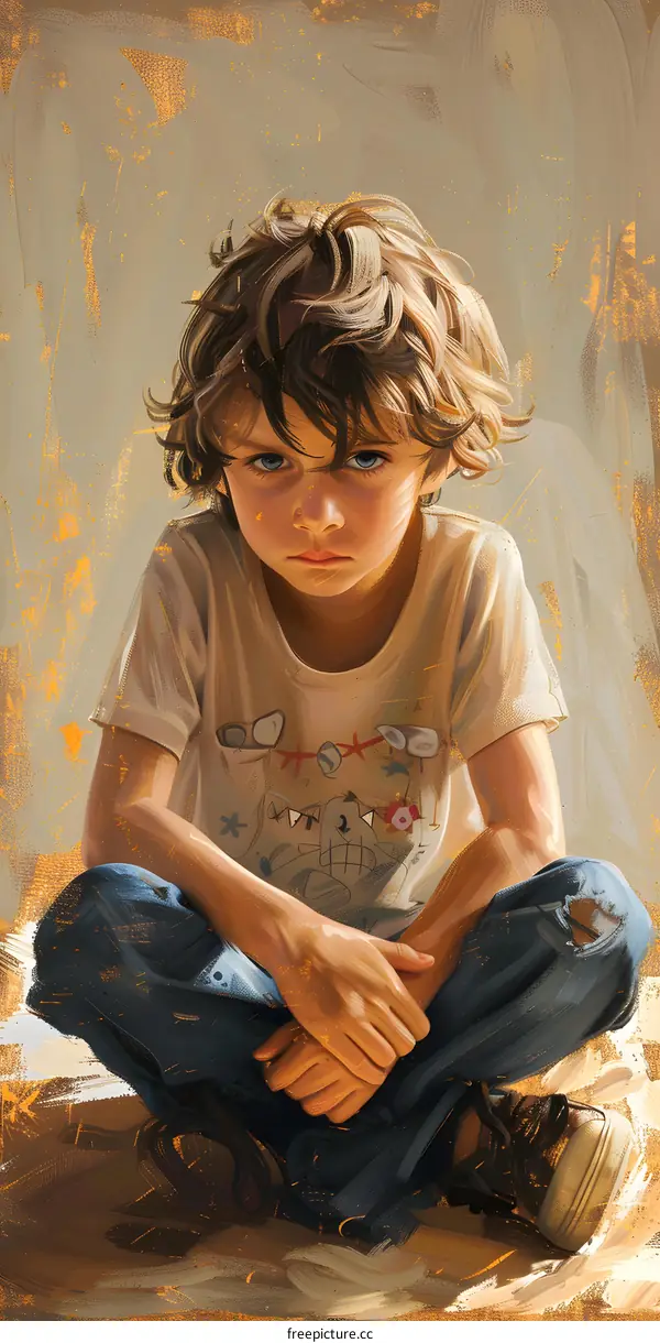 sad boy sitting on the floor