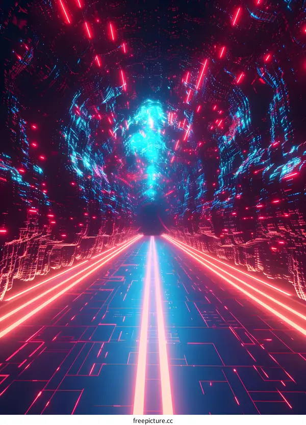 futuristic tunnel of blue and red lights