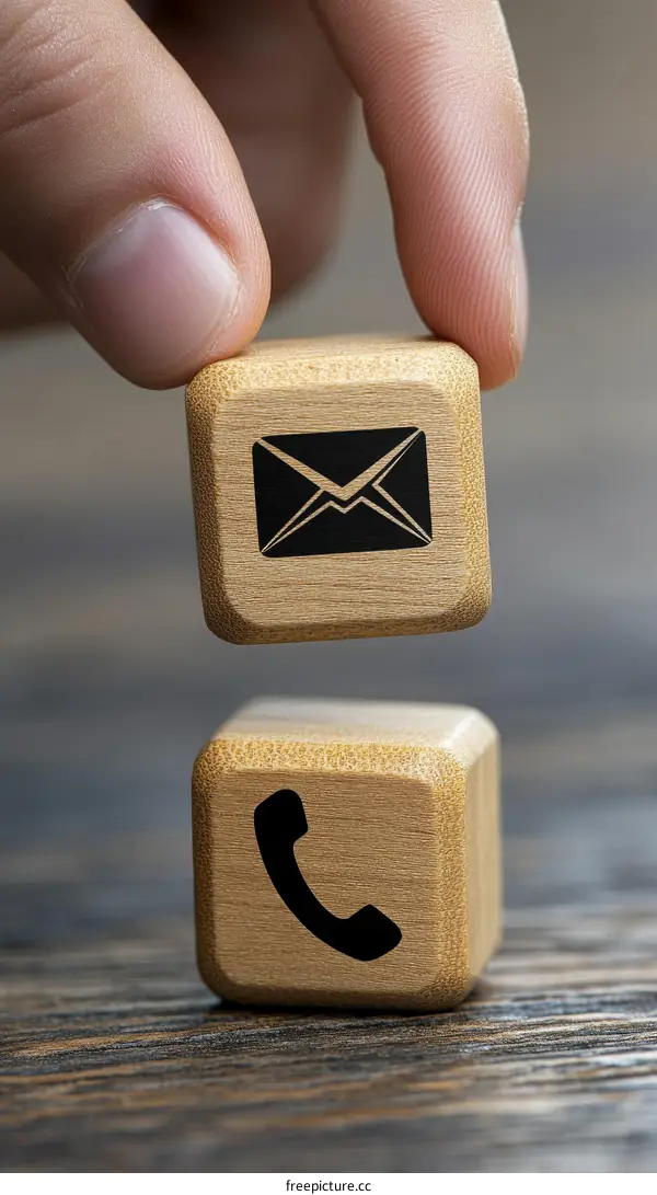 Contact Us Wooden Blocks with Email and Phone Icons