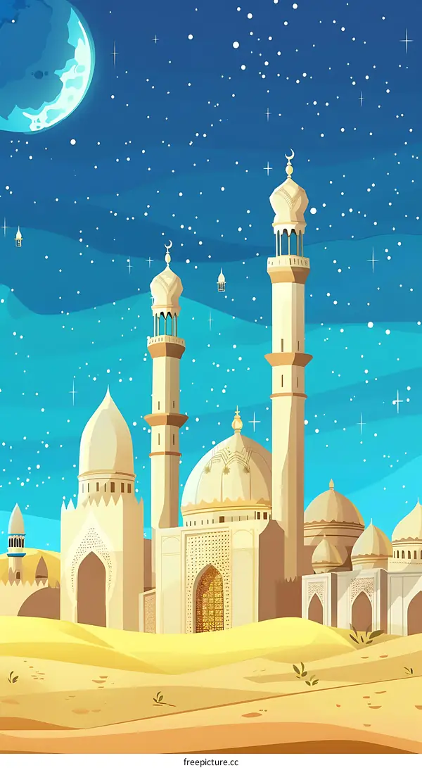 Mosque in the Desert Night Sky