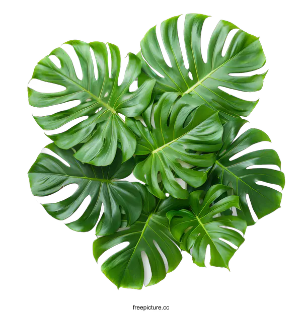 [Transparent Background PNG]green leaves of a tropical plant on a black background