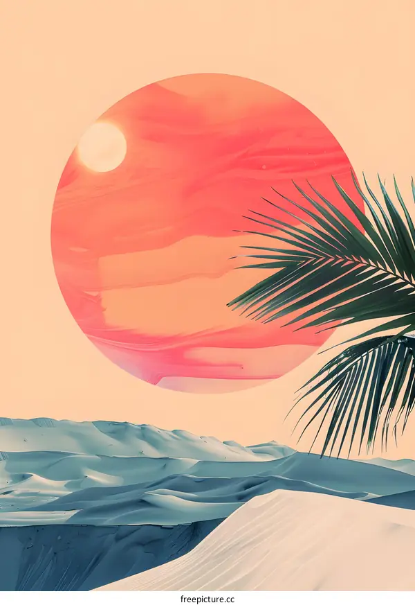 Abstract Desert Sunset Palm Tree Illustration