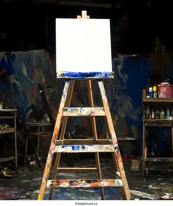 Blank Canvas on Easel in Artist Studio
