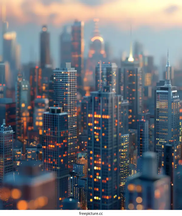 A Night Cityscape Illustration with Illuminated Buildings