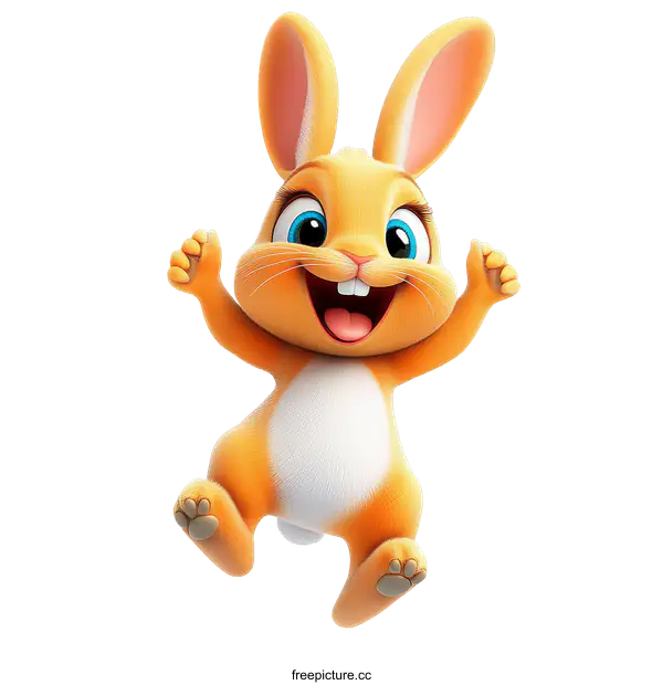 [Transparent Background PNG]Cartoon Bunny Jumping with Joyful Expression