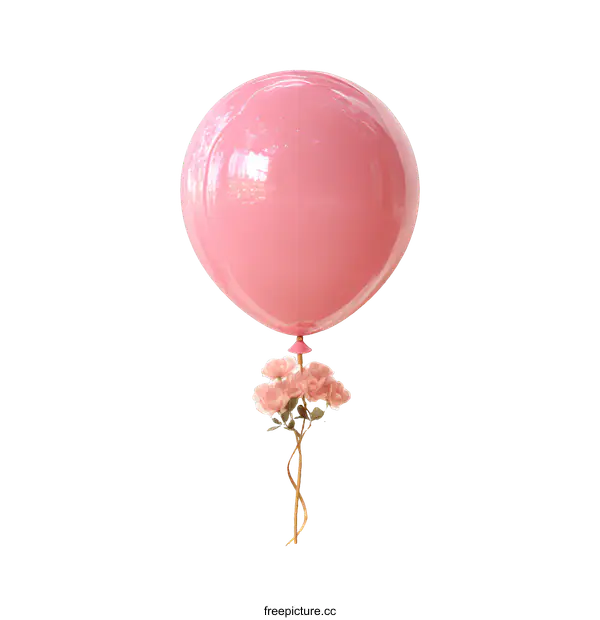[Transparent Background PNG]Pink Balloon with a Bouquet of Flowers
