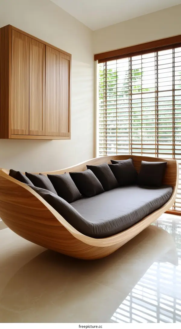 Unique Wooden Sofa Bed with Curved Design