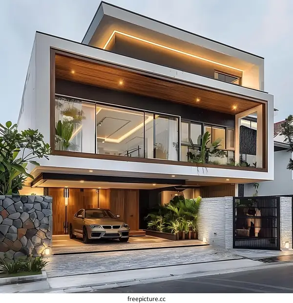 Modern Luxury Home With A Car In The Garage